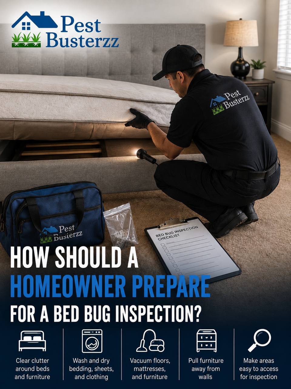 Homeowner documenting bedroom details before a bed bug inspection